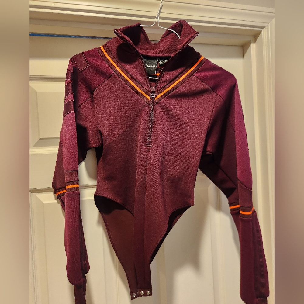 NWOT- Adidas Ivy Park Maroon Long Sleeve Bodysuit with Orange Accents